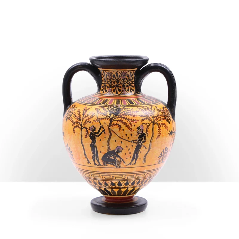 Vase Grec à Figures Noires avec Scène de Récolte des Olives