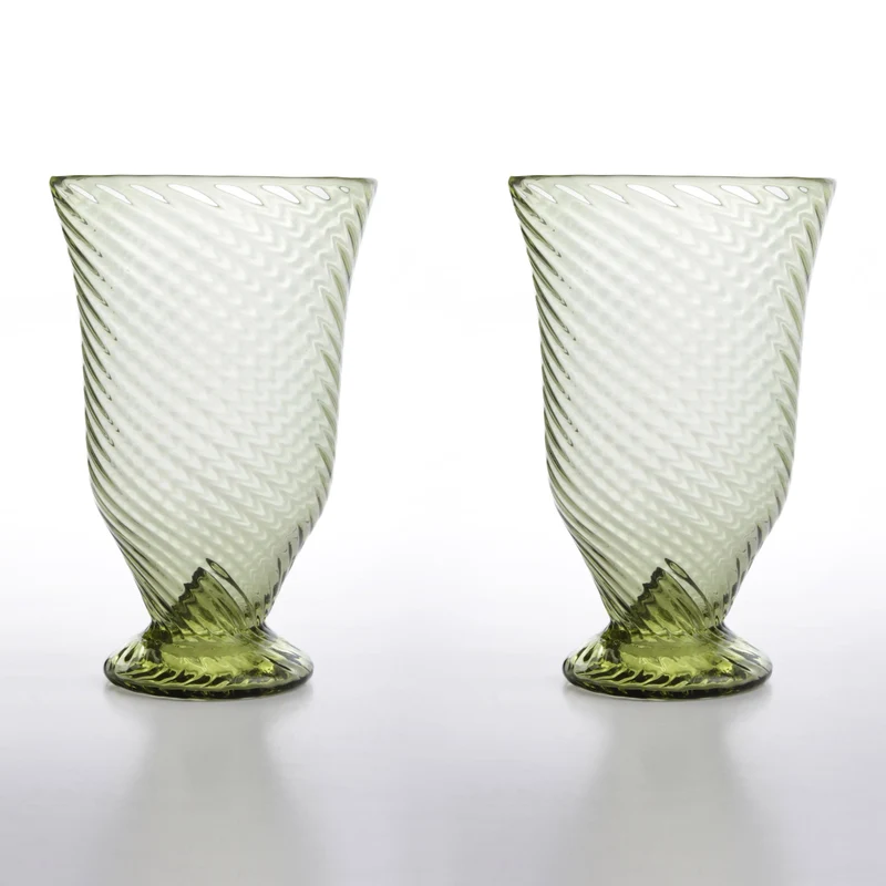 Verre Romain avec Reliefs Linéaires en Paire