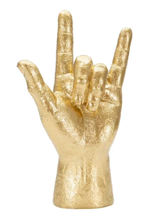 "Statue de main "Rock and Roll" dorée (décoration moderne)"