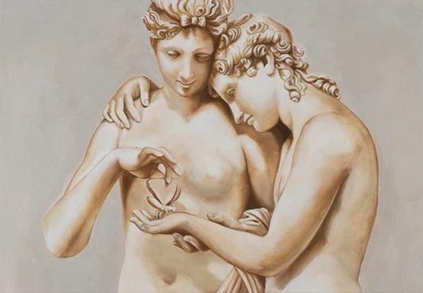 Peinture Fresque : Cupidon et Psyché debout