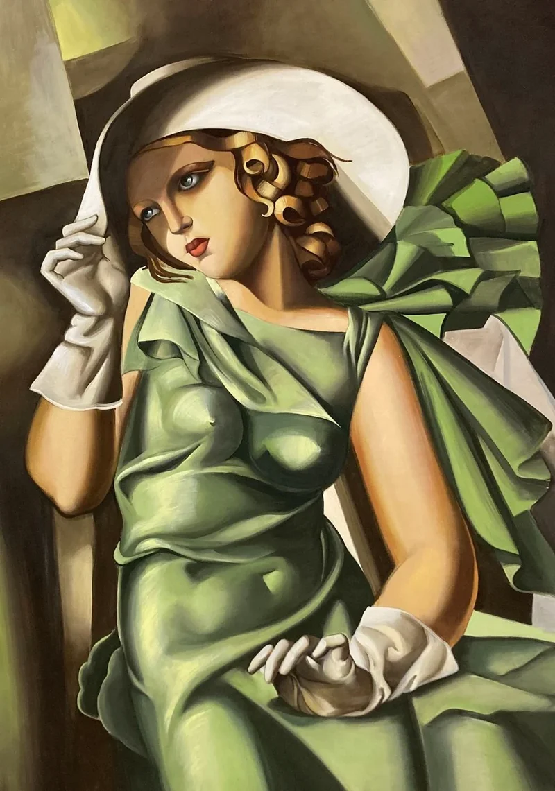 Peinture Fresque Contemporaine : Dame en Vert par Tamara de Lempicka