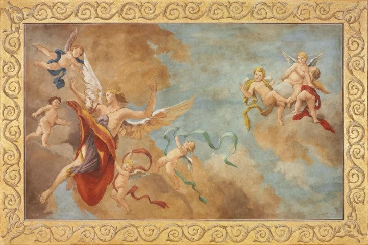 Peinture Fresque Renaissance : Ange et chérubins volant