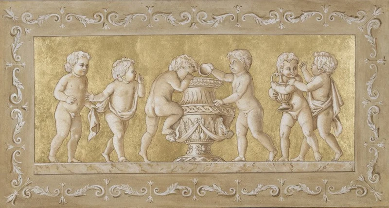 Peinture Fresque Renaissance : Chérubins ornementaux