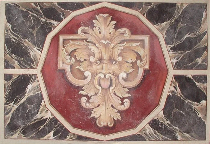 Peinture Fresque Renaissance : Masque en faux marbre