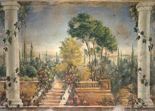Peinture Fresque Renaissance : Vue sur le jardin
