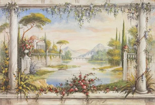 Peinture Fresque Renaissance : Vue sur le lac
