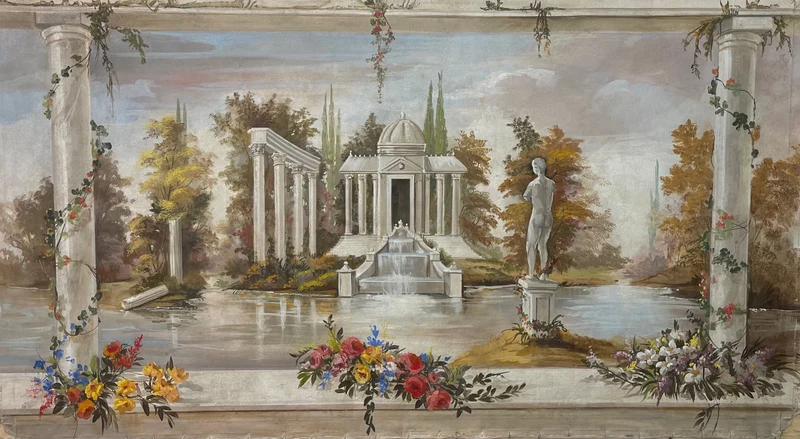 Peinture Fresque Renaissance : Vue sur le temple
