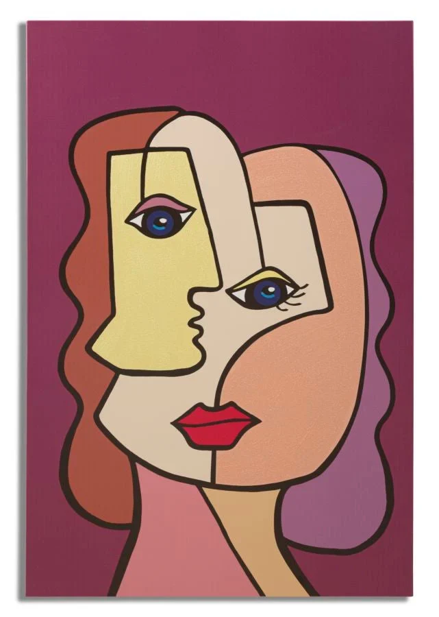 Peinture sur toile abstraite et colorée avec visage Boho