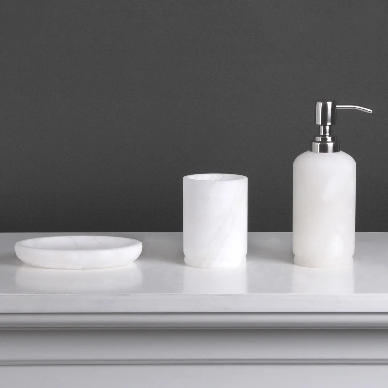 Ensemble d'accessoires de salle de bain (en albâtre massif)
