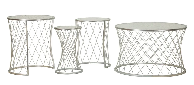 Ensemble de 4 tables d'appoint en métal argenté – Collection Noah Modern