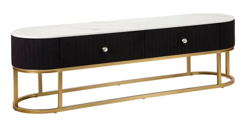 Meuble TV en bois noir avec base dorée – Montpellier Meuble moderne avec plateau en marbre