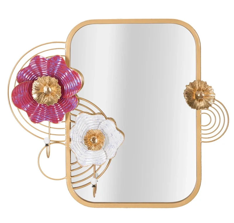 Miroir carré floral en métal