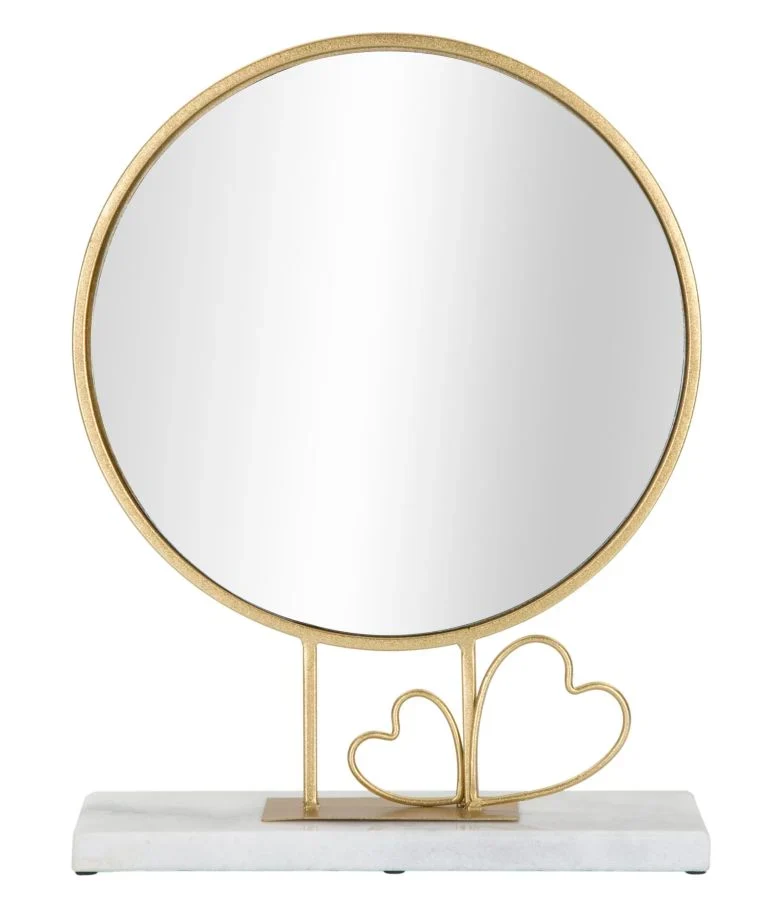 Miroir de table rond en métal avec petit cœur