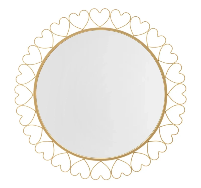 Miroir mural rond en métal avec petits cœurs