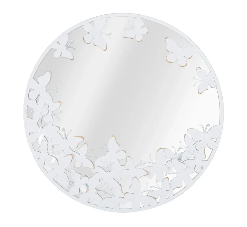 Miroir rond avec papillon en métal blanc