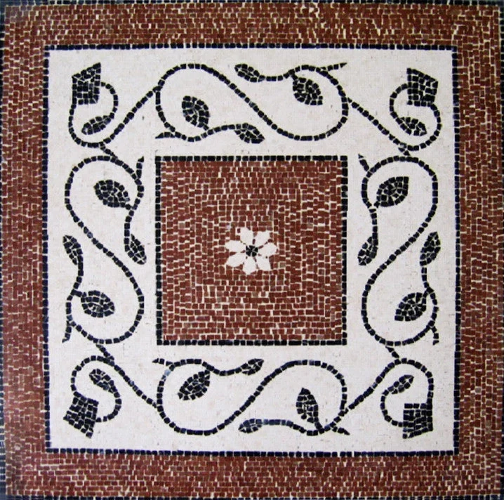 Mosaïque Branches de feuilles géométriques - en marble