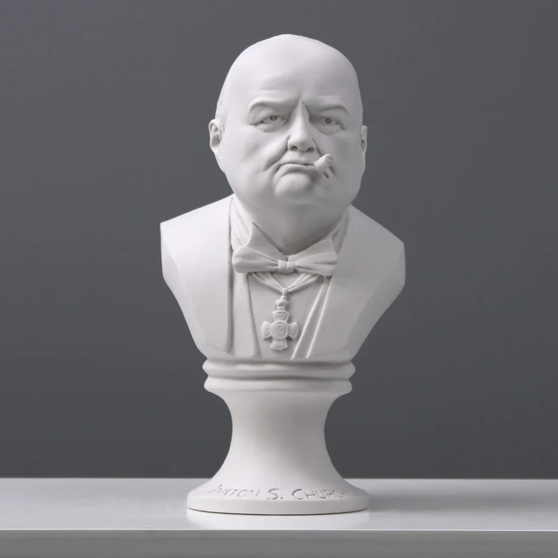Buste de Winston Churchill avec cigare - sculpture en marbre
