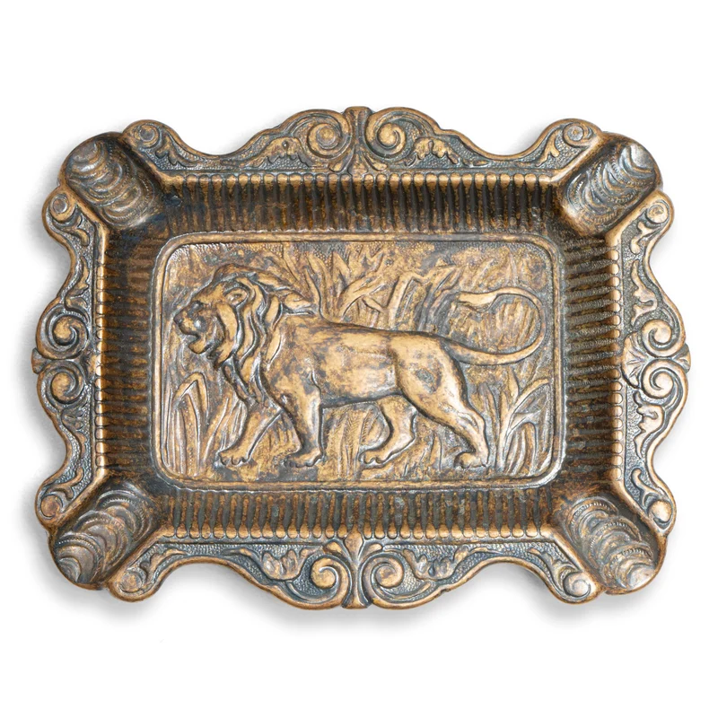 Cendrier à cigare motif lion (laiton patiné)