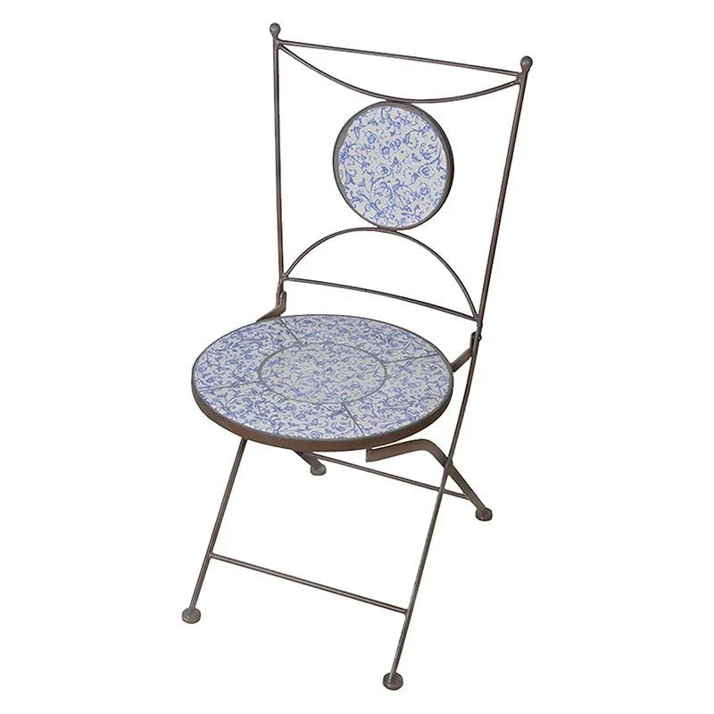Chaises Pliantes d’Extérieur avec Incrustation en Céramique Méditerranéenne, Lot de Quatre