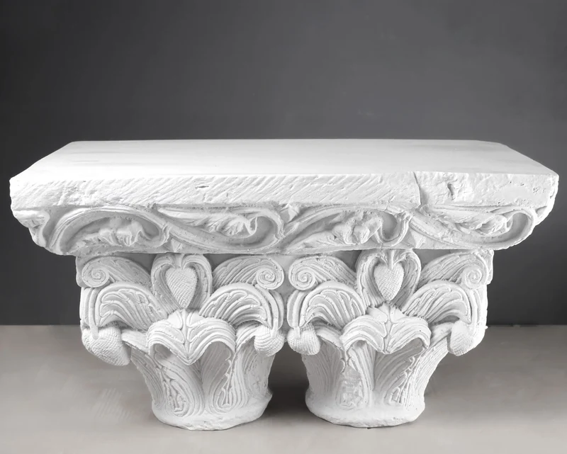 Chapiteau double - grande sculpture en marbre blanc