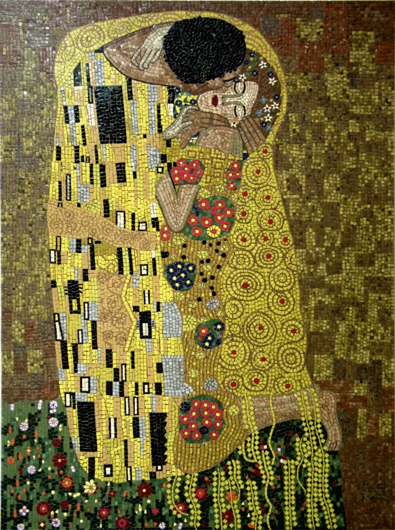 Mosaïque Le Baiser (contemporain - Gustav Klimt) - en marble