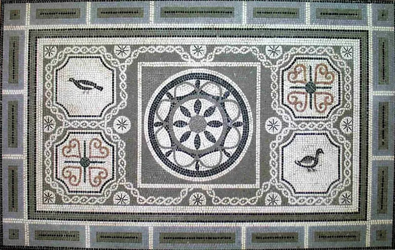 Mosaïque Tapis géométrique avec oiseaux - en marble