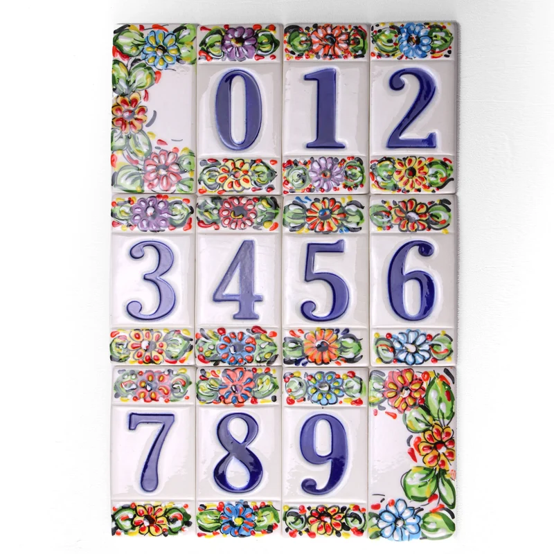 Numéro de Maison en Céramique Fleurs Colorées
