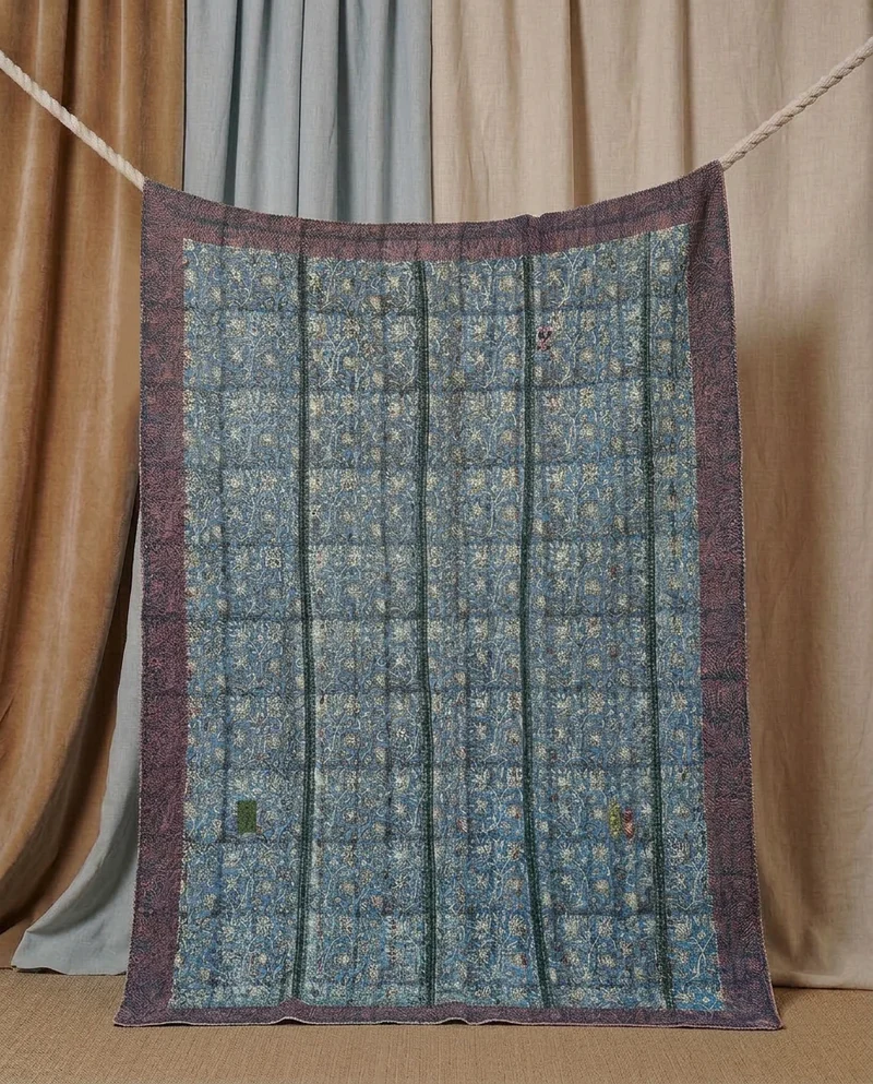 Pièce artisanale Kantha Azur