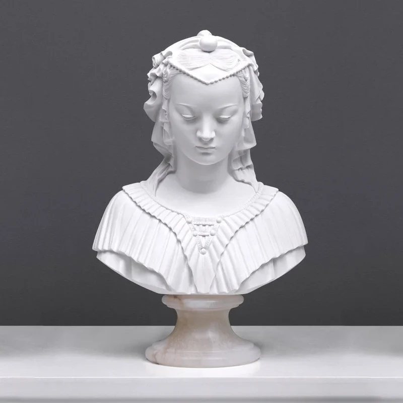 Buste de jeune fille voilée (dame voilée comme Madonna di Lippi) - sculpture en marbre