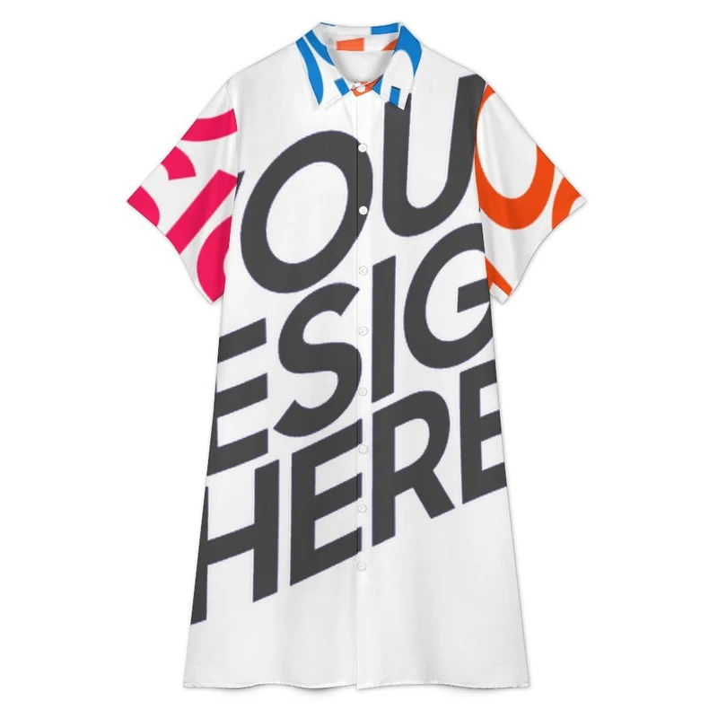 Robe chemise midi manches courtes femme B15Q personnalisée avec prénom motif texte (conception multi-images)