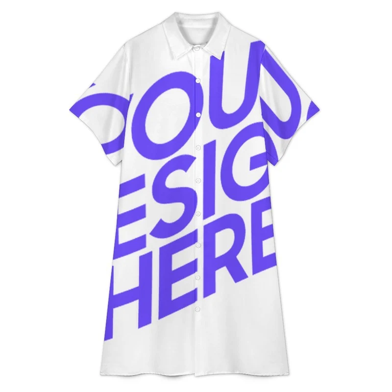 Robe chemise mi-longue à revers femme B15Q personnalisé avec photo texte prénom (conception une image)