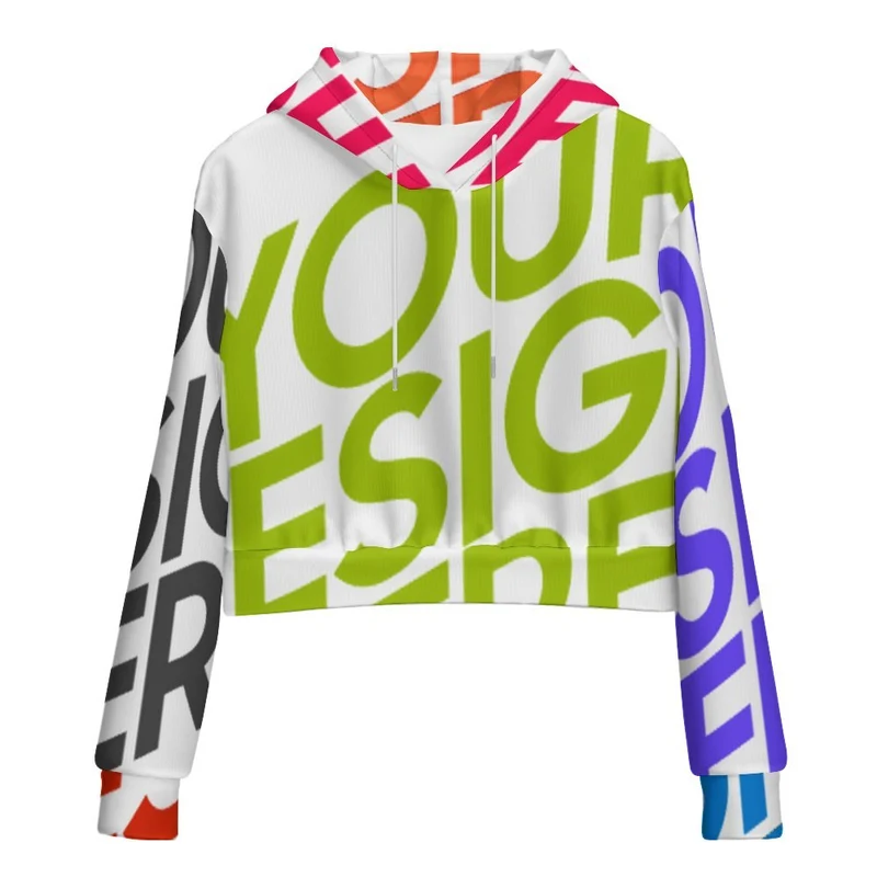 Sweat à capuche court avec cordon de serrage et sans poche pour femme MWZXU029 personnalisée avec prénom motif texte (conception multi-images)