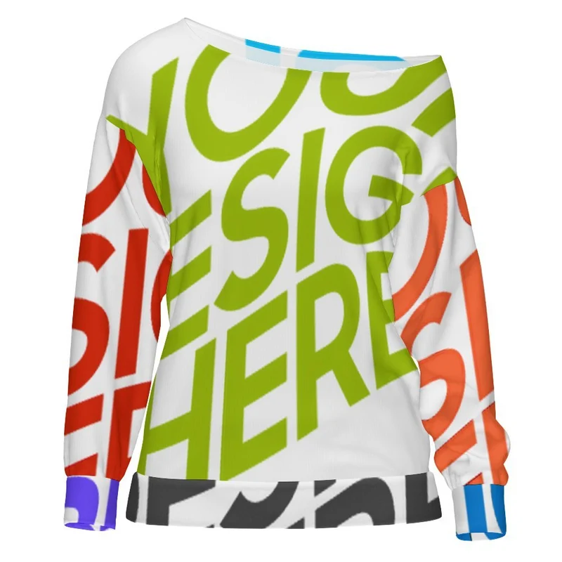 Sweat-shirt à manches longues et col incliné pour femme MXLD137 personnalisée avec prénom motif texte (conception multi-images)