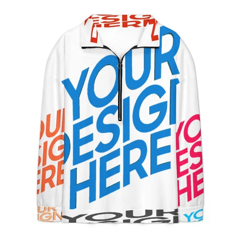 Pull à manches longues avec fermeture éclair sur le devant NT53 sweat-shirt décontracté à col en v personnalisée avec prénom motif texte (conception multi-images)