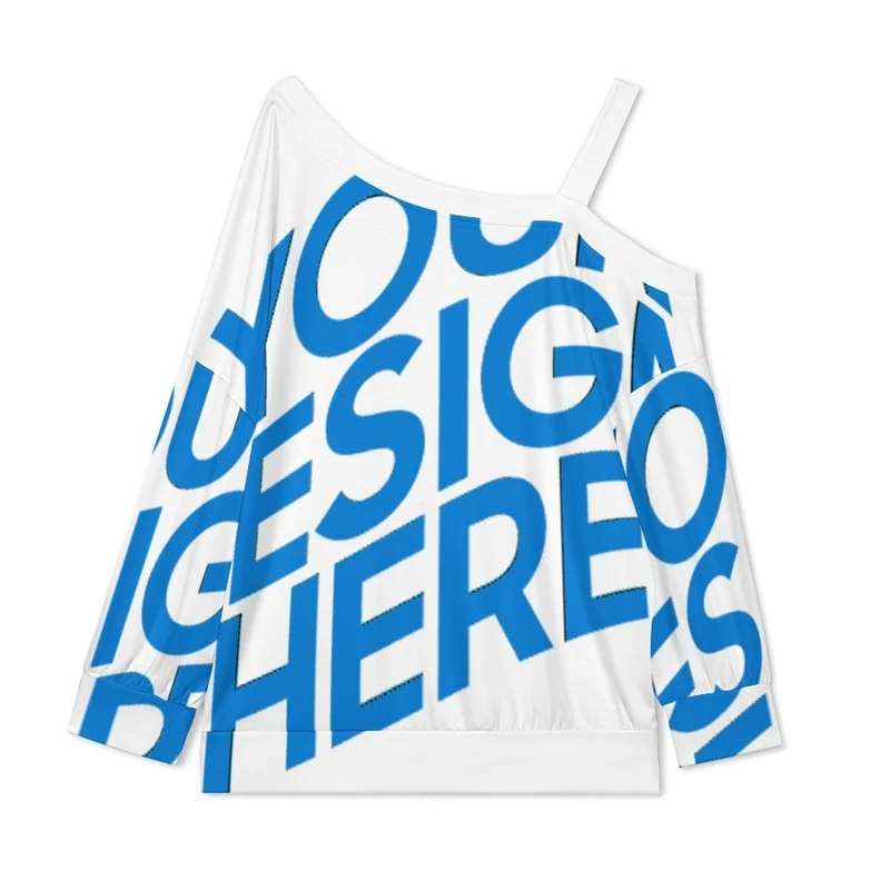 T-shirts pour femmes A11L col incliné ample manches longues épaules dénudées personnalisé avec photo texte prénom (conception une image)