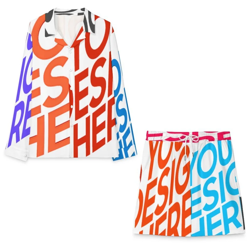 Ensemble chemise à manches longues et short extra doux A18TZ pour femme personnalisée avec prénom motif texte (conception multi-images)