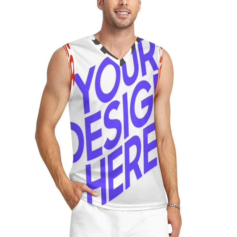 Débardeur de basket homme maillot TK col V personnalisée avec prénom motif texte (conception multi-images)
