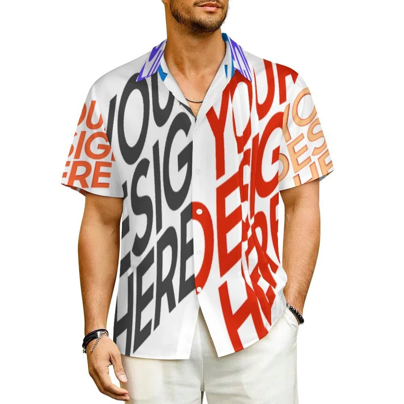 Chemise plissée homme manches courtes coupe décontractée LM005 personnalisée avec prénom motif texte (conception multi-images)