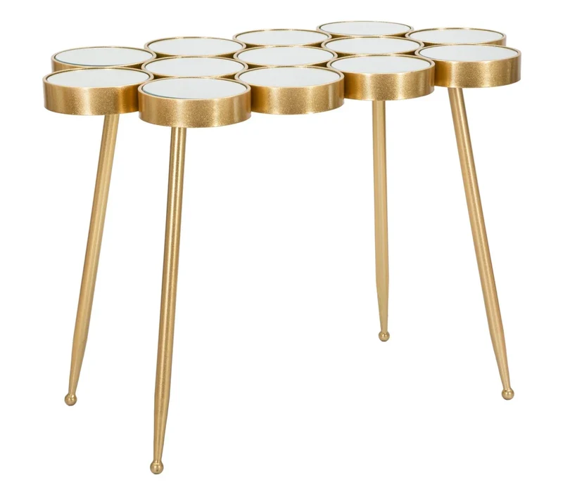 Petite table circulaire géométrique en métal doré et verre