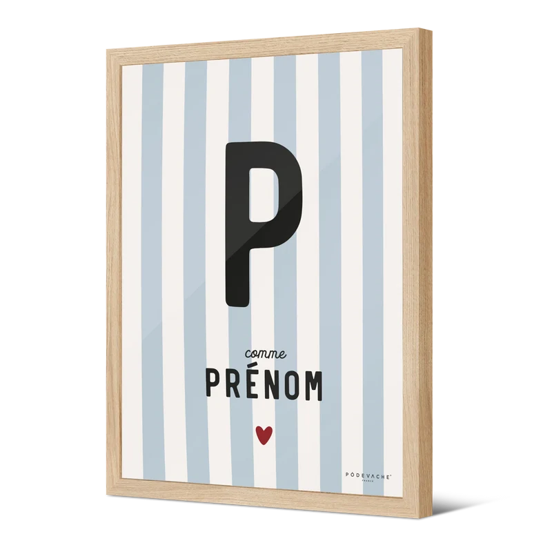 Affiche encadrée personnalisée Prénom Rayé Bleu