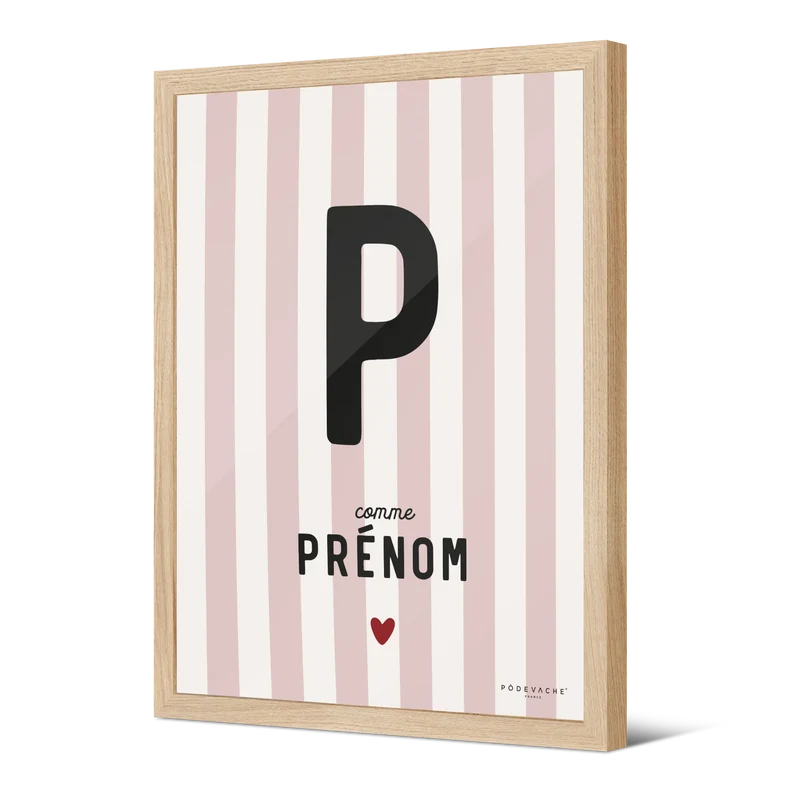 Affiche encadrée personnalisée Prénom Rayé Rose