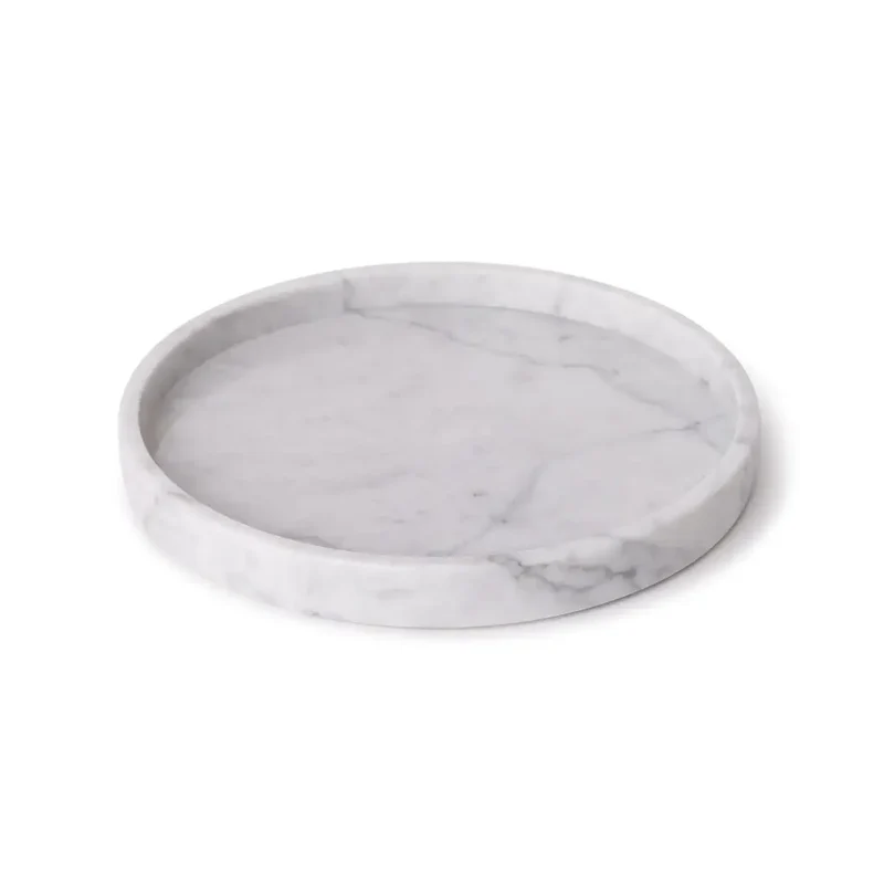 Plateau Rond en Marbre avec Bords (Blanc)