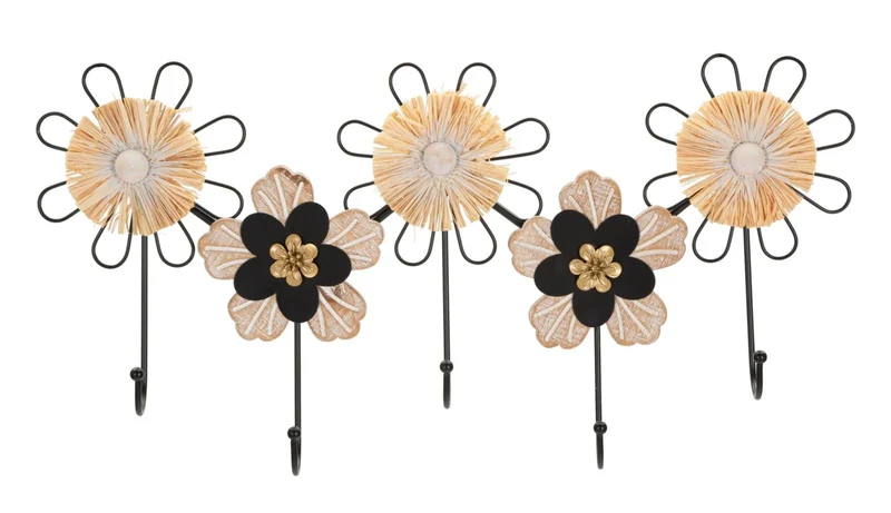 Porte-fleurs mural en métal et bois