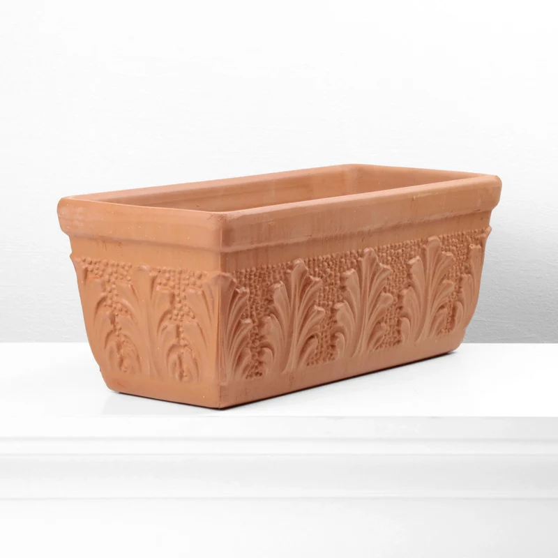 Pot de fleur rectangle avec relief en terre cuite