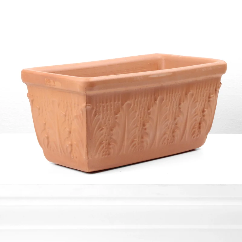 Pot de fleur rectangle avec relief en terre cuite