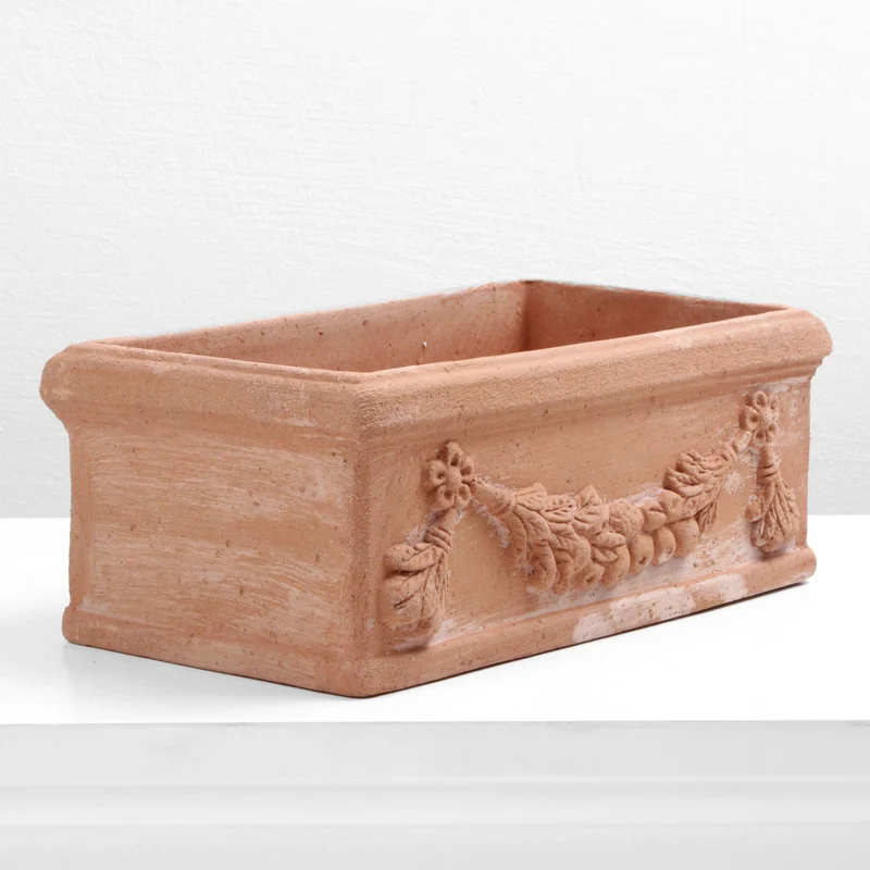 Pot de fleur rectangle avec relief en terre cuite
