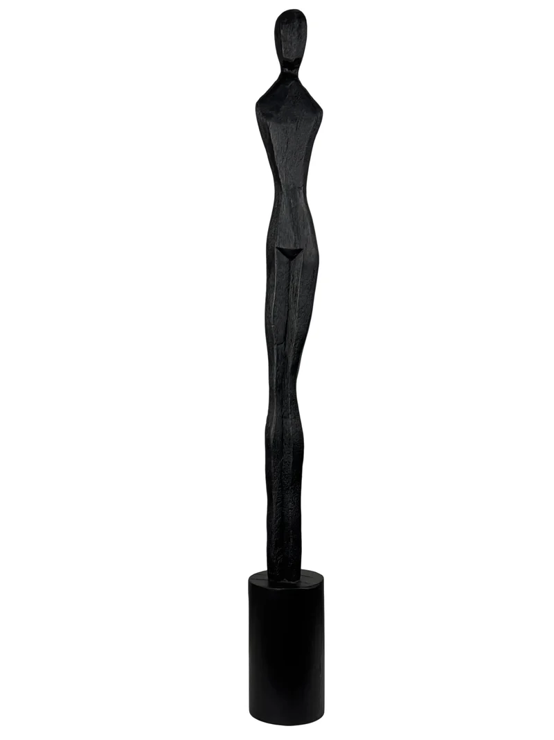 Sculpture Féminine Minimaliste Noire – Statue abstraite élancée