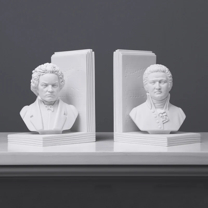 Serre-livre de Beethoven et Mozart en paire - sculpture en marbre