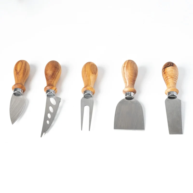 Set de Couteaux à Fromage Bois d’Olivier & Métal Fait Main (5 Pièces)