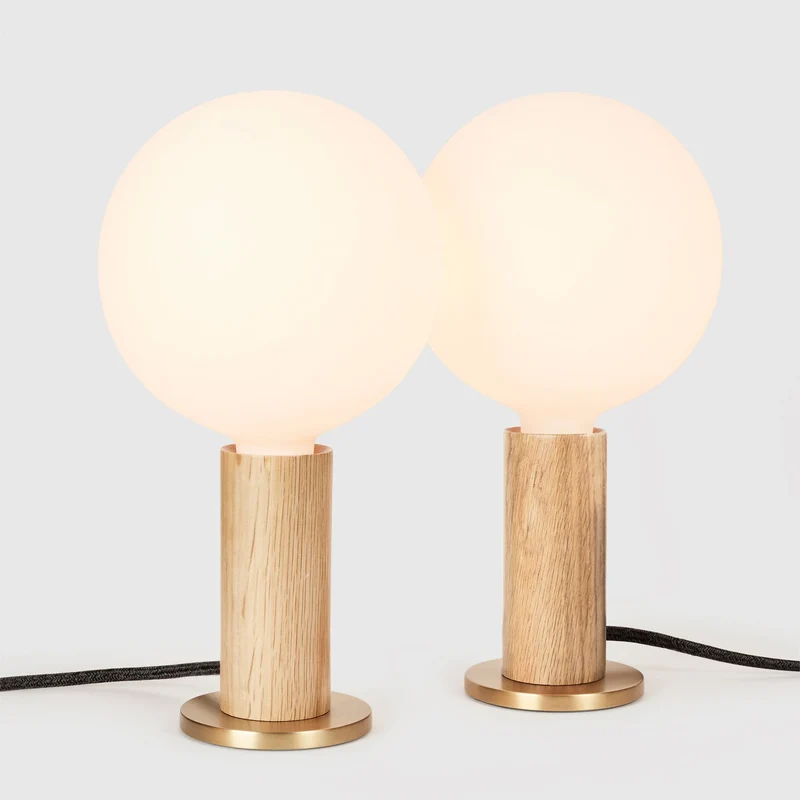 Knuckle Table Lamp in Oak + Sphere IV Set of 2